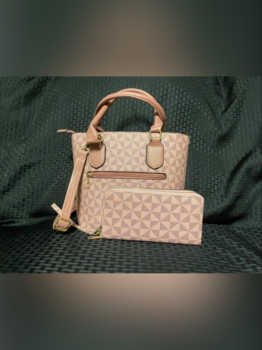 Nine West Pink Geometric Satchel with Matching Wallet/ like new